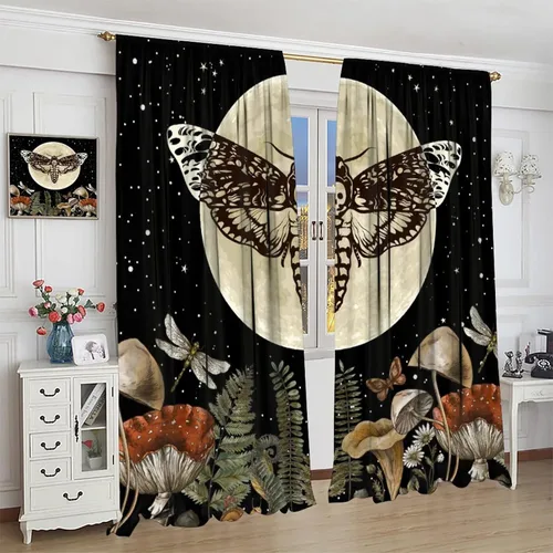Miniatura 59 de Cortinas góticas de bosque de cuervos, para Halloween, espeluznante, negro, cuervo negro, alas oscuras, suspenso, bolsillo para barra, cortinas