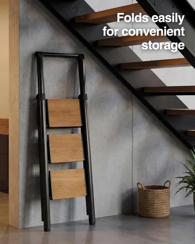 Miniatura 7 de Escalera de 3 escalones, taburete plegable con pedal ancho de aluminio y cómodo agarre, escalera de acero de capacidad de 330 libras para el hogar