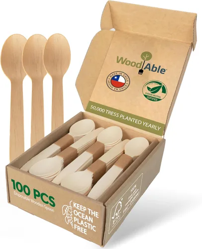 Miniatura 11 de Juego de cubiertos de madera desechables – 100% compostable para el hogar – 100 tenedores de 6.5 pulgadas, utensilios de bambú alternativos