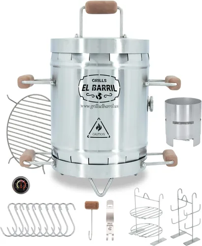 EL BARRIL - Parrilla y Ahumador de Barril de 13 libras, Parrilla Ahumadora de Carbón de Acero Inoxidable - Ahumadores Portátiles al Aire Libre con