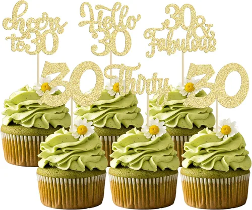 Miniatura 99 de 30 piezas Adornos para pastel de cumpleaños de 6 años, seis brillos, hola 6, púas para cupcakes, felicitaciones a los 6 años, decoraciones