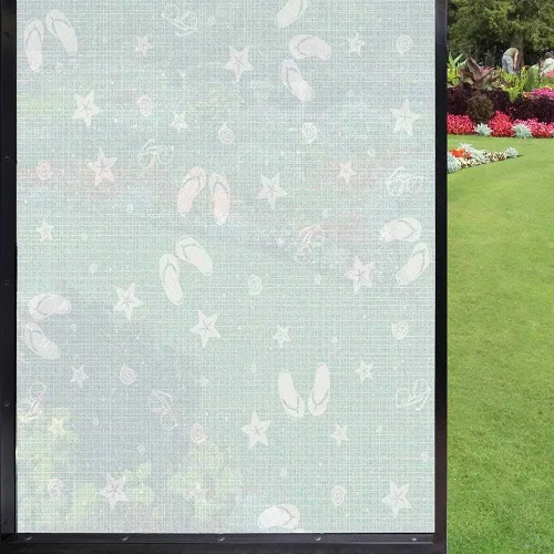 Miniatura 10 de Película esmerilada de colores hawaianos para ventana, privacidad, pintura tropical de un pájaro del paraíso flor sobre fondo liso, vidrio