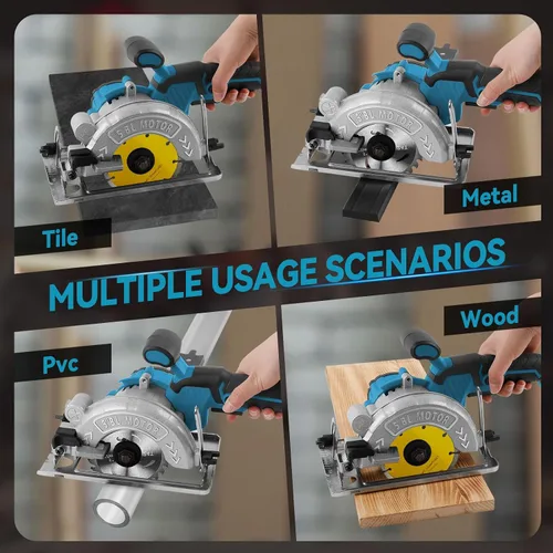 Miniatura 2 de JOJOCY Sierra circular inalámbrica sin escobillas de 5 pulgadas, 6200 RPM, 2 cuchillas de madera, 1 guante de hoja de azulejos, solo herramienta