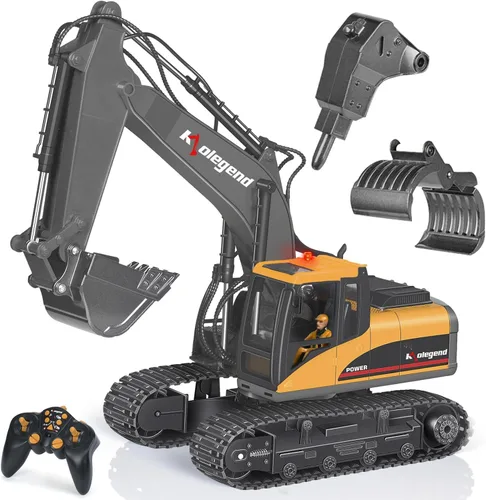 Kolegend excavadora de juguete con control remoto 3 en 1, excavadora RC de escala 1/14, 15 canales, vehículos de construcción de función completa