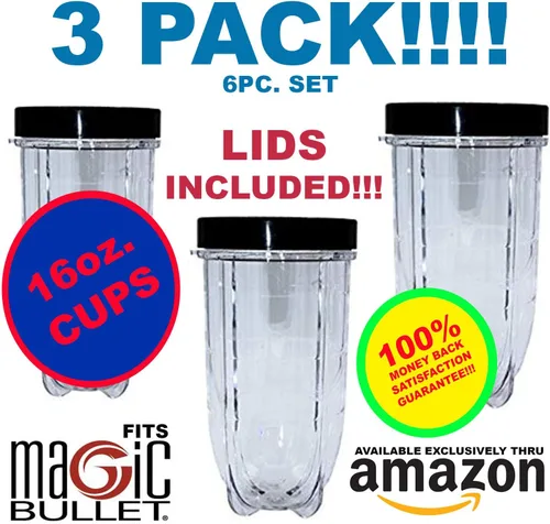 Miniatura 2 de Juego de 6 tazas de 16 onzas – 3 tazas de repuesto con tapas para batidora Magic Bullet incluidas