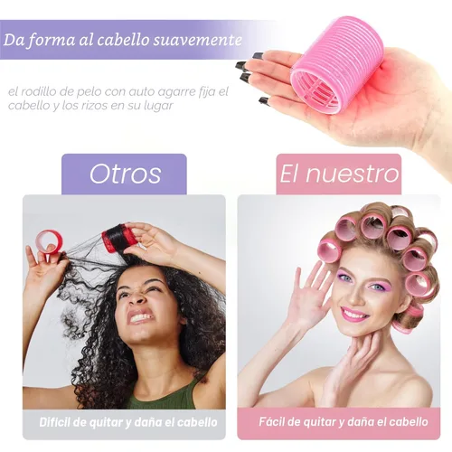 Miniatura 5 de YHOVID - Juego de rodillos de cabello, 72 piezas, rizadores para look de peinado largo y corto, 5 tamaños, 30 rodillos grandes y pequeños, 40 pinzas