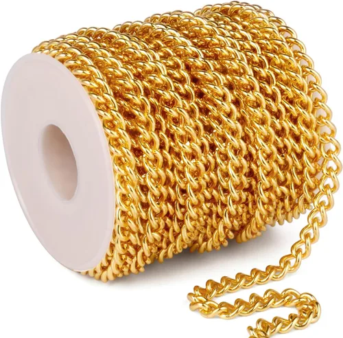 Miniatura 16 de [66 pies/20M] Cadena de bordillo de acero inoxidable chapada en oro de 18 quilates, 2mm, acero inoxidable 304, eslabones trenzados planos, cadenas
