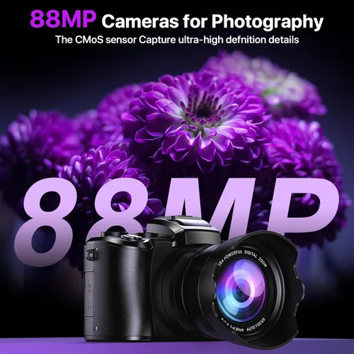 Miniatura 9 de Cámaras digitales 8K para fotografía con WiFi, cámara de enfoque automático de 88 MP para vlogging para YouTube con doble lente, cámara digital