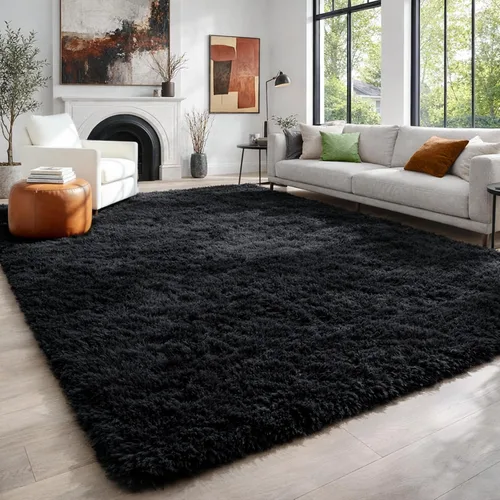 Miniatura 3 de PAGISOFE Alfombras esponjosas de dormitorio de 4 x 6 pies, color negro, alfombra moderna para sala de estar, alfombra lanuda para interiores