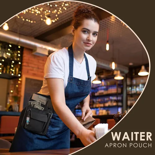 Miniatura 7 de Likesing Delantal de servidor, delantal de servicio con bolsillos para camarera, bolsa de herramientas de cintura para camarero con cinturón Negro