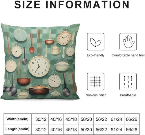 Miniatura 3 de Pots and Pans, Kitchen Clock and Cooking Art Velvet Square Decorative Throw Pillow Covers 12 "x12 Throw Pillow Covers for Outdoor Home Decor