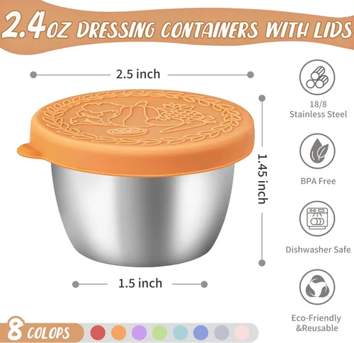 Miniatura 2 de SANEXC Paquete de 8 - Recipientes pequeños de 2.4 oz para aderezo de ensalada para llevar, recipientes de condimentos a prueba de fugas con tapas