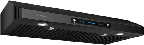 Miniatura 10 de IKTCH campana extractora de 30 pulgadas para debajo del gabinete, 900 CFM, ventilador de 4 velocidades, acero inoxidable negro y vidrio templado