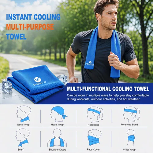 Miniatura 4 de YQXCC Paquete de 2 toallas refrescantes (47 x 12 pulgadas), toalla de cuello fría helada, microfibra suave y transpirable para yoga, golf, gimnasio