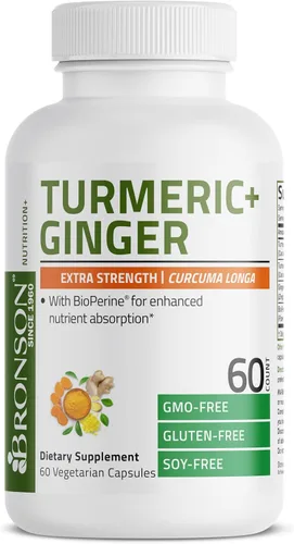 Miniatura 4 de Bronson Cúrcuma + jengibre extra fuerte apoyo para la salud y la digestión de las articulaciones con BioPerine, sin OMG, 60 cápsulas vegetarianas