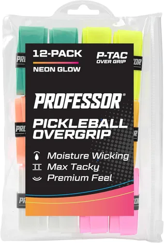 Professor P-Tac Pickleball Paddle Overgrip – Cinta de agarre máxima adherente que absorbe la humedad para paletas de pickleball en paquetes de 6 y