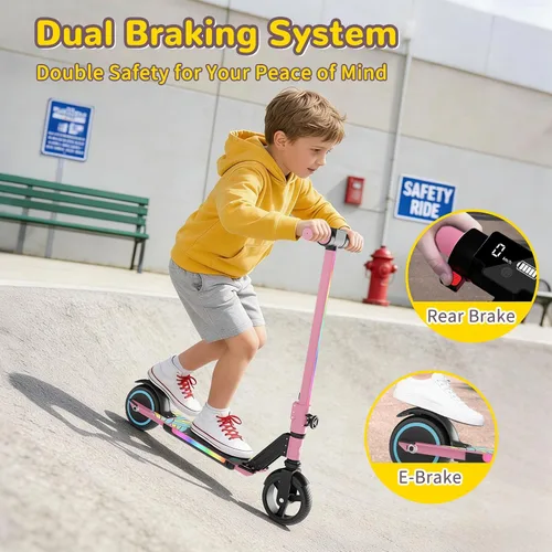 Miniatura 5 de SIMATE Electric Scooter for Kids 6-14, e Kick Scooter with LED Display and Colorful Lights, Adjustable Height and Foldable, Double Brake, Gifts for
