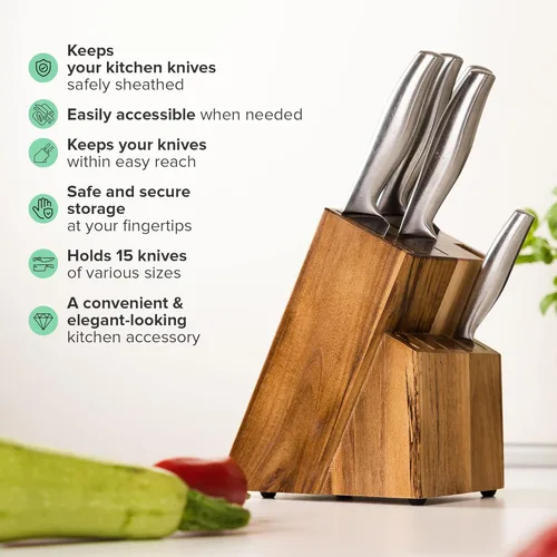 Miniatura 3 de Coninx Bloque de Cuchillos de Cocina de Madera de Acacia - Soporte para Cuchillos de 15 Ranuras - Organizador de Cuchillos de Madera de Calidad