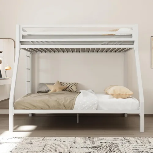 Miniatura 8 de Allewie Litera de metal tamaño individual sobre matrimonial para jóvenes y adultos con escalera y barandilla resistente, diseño pequeño que ahorra