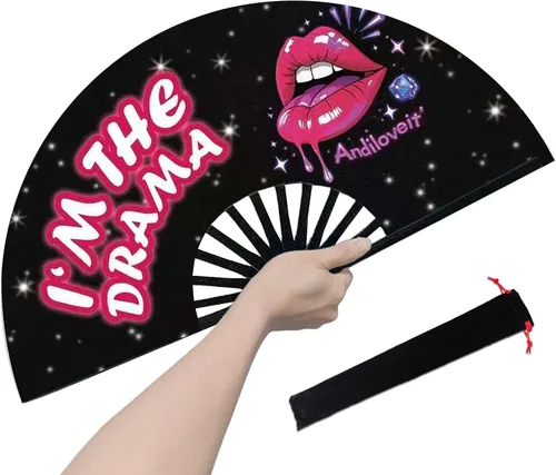 Miniatura 16 de Abanico rave, ventilador de mano plegable grande para mujeres y hombres, ventiladores para baile de línea para raves, EDM, fiesta de baile