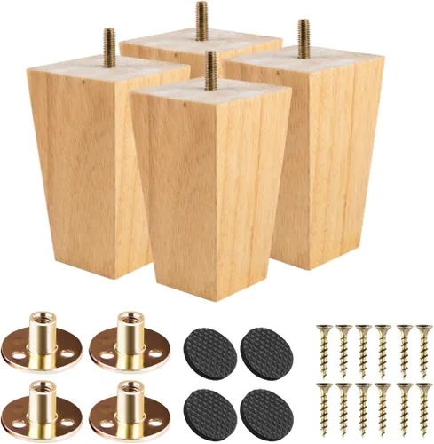 Miniatura 11 de Patas para muebles de madera maciza de 8 pulgadas, 4 pies de repuesto de pirámide de madera moderna de mediados de siglo con pernos roscados de 5/16