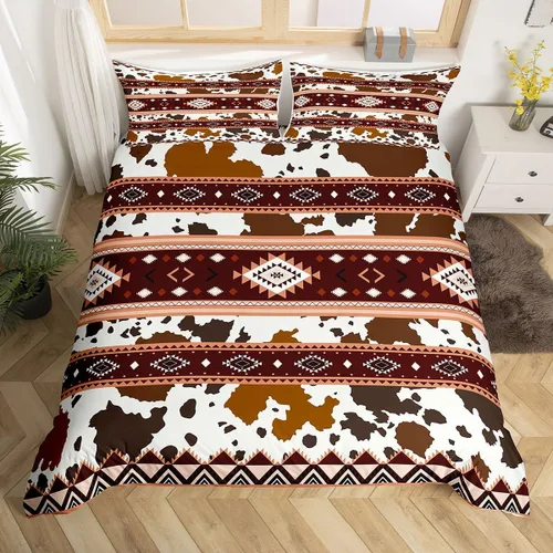 Miniatura 12 de Juego de ropa de cama de piel de vaca, funda de edredón con estampado de vaca de las tierras altas, tamaño individual, funda de edredón tribal