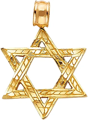 Miniatura 2 de Ioka Colgante de estrella de David de oro amarillo de 14 quilates con cadena de trigo de 0.035in
