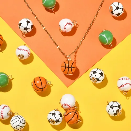 Miniatura 5 de LiQunSweet 50 cuentas deportivas de madera al azar envueltas en alambre redondas de fútbol, voleibol, tenis, baloncesto, sóftbol, béisbol, pelota