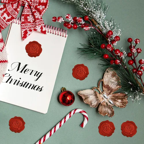 Miniatura 5 de CRASPIRE 50 calcomanías de sello de cera de Navidad, sello autoadhesivo de Papá Noel para sobres rojos, invitaciones de boda, tarjetas