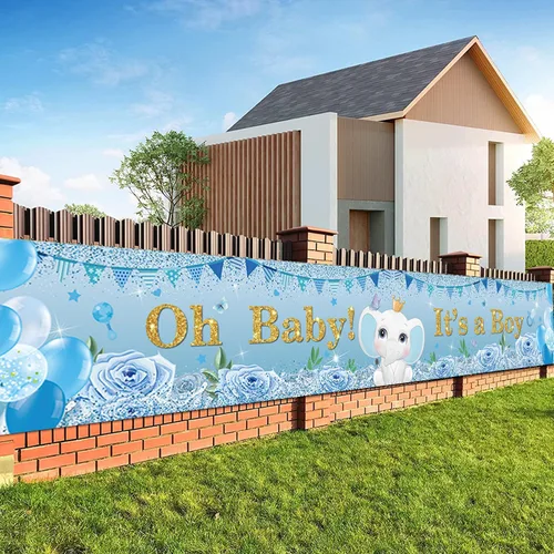 Telón de fondo de baby shower con cartel de 118 x 19.6 pulgadas, cartel de porche de Oh Baby It's a Boy, cartel colgante de puerta de bienvenida de