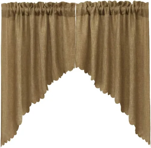 VORTTA Cortinas de arpillera con aspecto de arpillera, suaves, rústicas, de color tostado natural, cortinas de cocina, cenefa y festones de 36