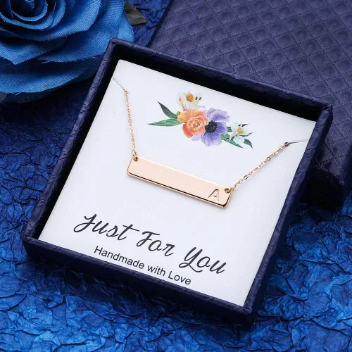 Miniatura 7 de M MOOHAM - Collar con dije de barra rectangular con inicial, para mujer, chapado en oro rosa de 14 quilates, acero inoxidable, con nombre grabado