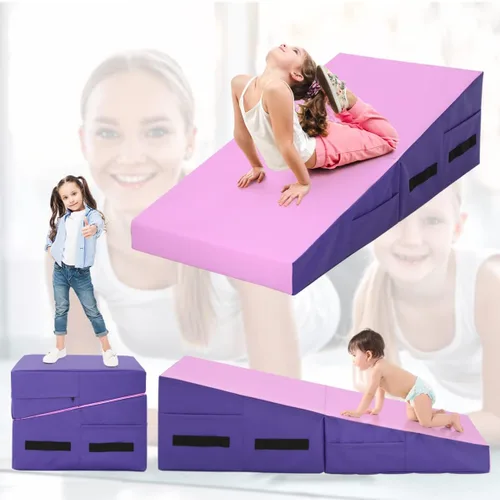 Miniatura 8 de BLKMTY Colchoneta de gimnasia – Colchoneta inclinada, plegable, diseño de cuña de queso para niños, para interiores y exteriores, ejercicio y yoga