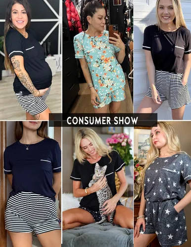 Miniatura 5 de Ekouaer Conjunto de pijama para mujer, 2 piezas, manga corta, ropa de dormir, suave, con bolsillos