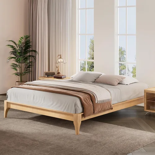 Miniatura 14 de Harper & Bright Designs Marco de cama de plataforma de bambú de tamaño matrimonial, cama de plataforma de madera de bajo perfil con cabecero, sin