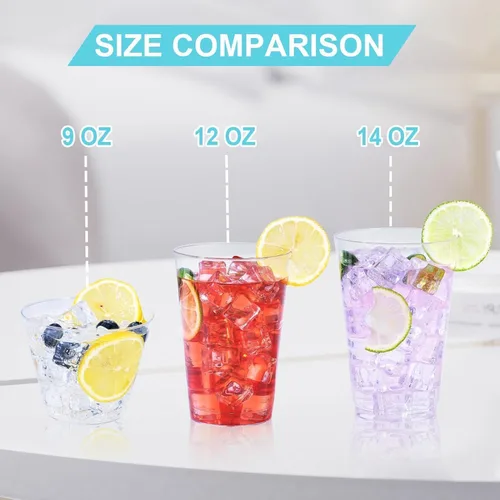 Miniatura 3 de BYSNOW Paquete de 50 vasos de plástico transparente de 9 onzas, vasos desechables de plástico duro para fiestas, copas de vino, vasos desechables