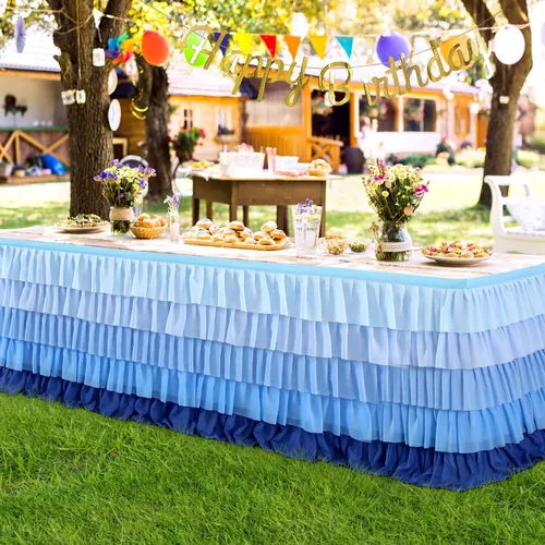 Miniatura 6 de Falda de mesa azul tutú mantel para fiesta bajo el mar decoraciones de Frozen revelación de género cumpleaños elefante baby shower 1.8m (6 pies)