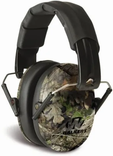 Walker's Protección auditiva plegable ligera unisex para adultos, reducción de ruido de 22 dB, orejeras de bajo perfil Camuflaje Musgo