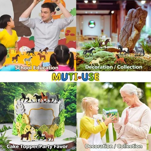 Miniatura 8 de Toymany Juego de 12 figuras de caballos pequeños de 2-3 pulgadas, figuras de ponis y potros pequeños de plástico, decoración para pasteles