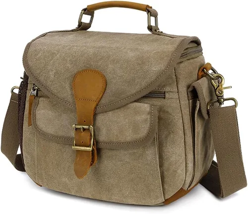 Miniatura 9 de Bolsa cruzada para cámara, bolso bandolera para cámara, estilo vintage, DSLR/SLR, sin espejo, para fotografía con Canon/Nikon/Sony (negro)