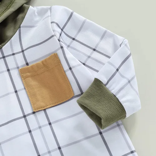 Miniatura 48 de Ropa de bebé niño 3 6 9 12 18 24M 3T Conjunto de pantalones con capucha patchwork sudadera con capucha pantalones de rayas traje de otoño invierno