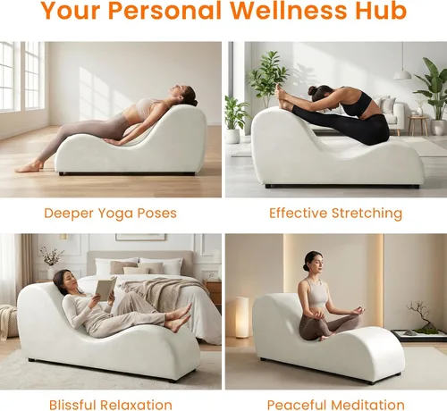 Miniatura 4 de ijuicy Silla ergonómica de terciopelo para yoga, tumbona de yoga para interiores y fitness, compacta de 60 x 18 x 27 pulgadas, reclinable