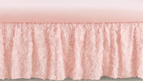 Sweet Jojo Designs Falda de cama para cuna de bebé, color rosa, floral, para niña, con volantes de polvo, color liso, color rubor claro, lujoso,