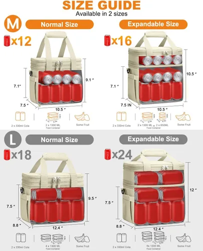 Miniatura 3 de Caja de almuerzo Pritent para hombres y mujeres, bolsa de almuerzo aislada de doble cubierta para hombres y mujeres, bolsa de almuerzo expandible a