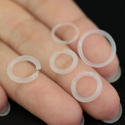 Miniatura 7 de Retenedores de oreja de plástico antialérgicos, anillos de nariz transparentes, calibre 16-20, 4 tamaños, con hebilla, para orejas sensibles y piel