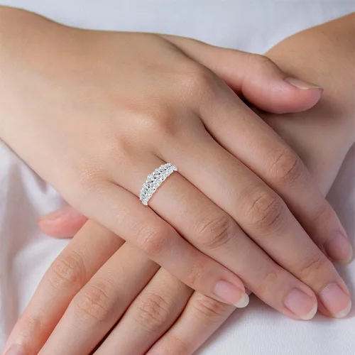 Miniatura 4 de CUSTOMIZE JEWELS 2.10 ctw Oval Shape White Lab Grown Diamond In 14K Gold Side Stone Engagement Ring,F-GVS1-VS2