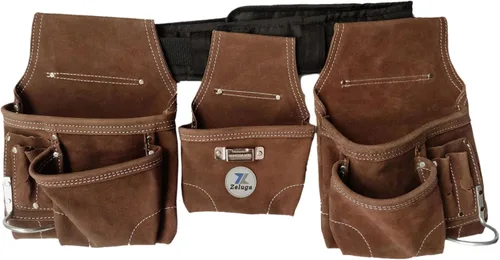 Zeluga 20-119 11 Pocket Rigger Kit de bolsa de herramientas de cuero resistente, marrón