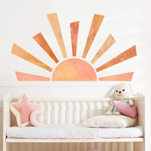 Calcomanías de pared de medio sol de 46 x 26 pulgadas, removibles, grandes, bohemias, para pared, acuarela, pintadas a mano, vinilo para despegar y