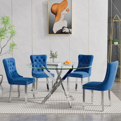 Miniatura 30 de Juego de 4 mesas de comedor de cristal para 4, juego de 4 mesas y sillas de cocina modernas, juego de mesa de comedor de cocina de 5 piezas con mesa