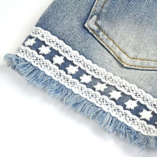 Miniatura 7 de Conjunto de ropa de chaleco de gasa con perlas y pantalones cortos de mezclilla para bebés de 2 a 7 años